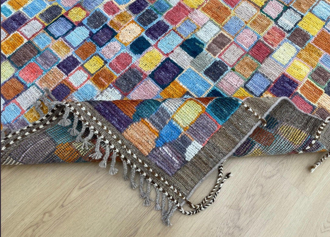 7x10 Unique Wool Kilim Rug – Multicolor Tribal Flatweave, Bohemian Carpet