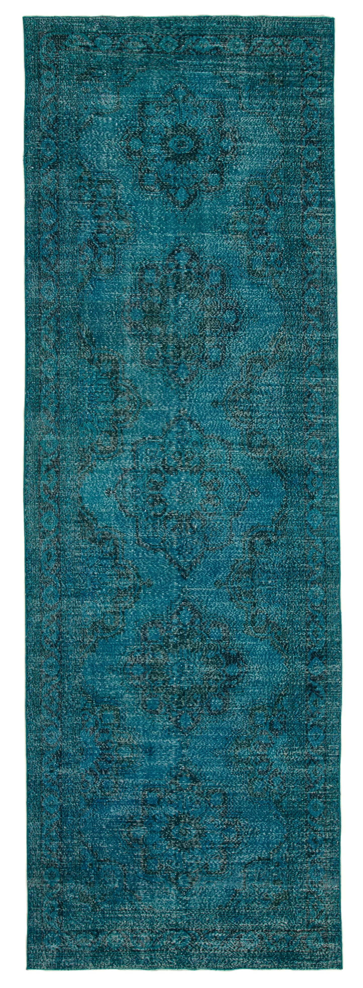 4x14 Turquoise Turkish Over Dyed Runner Rug - 21740