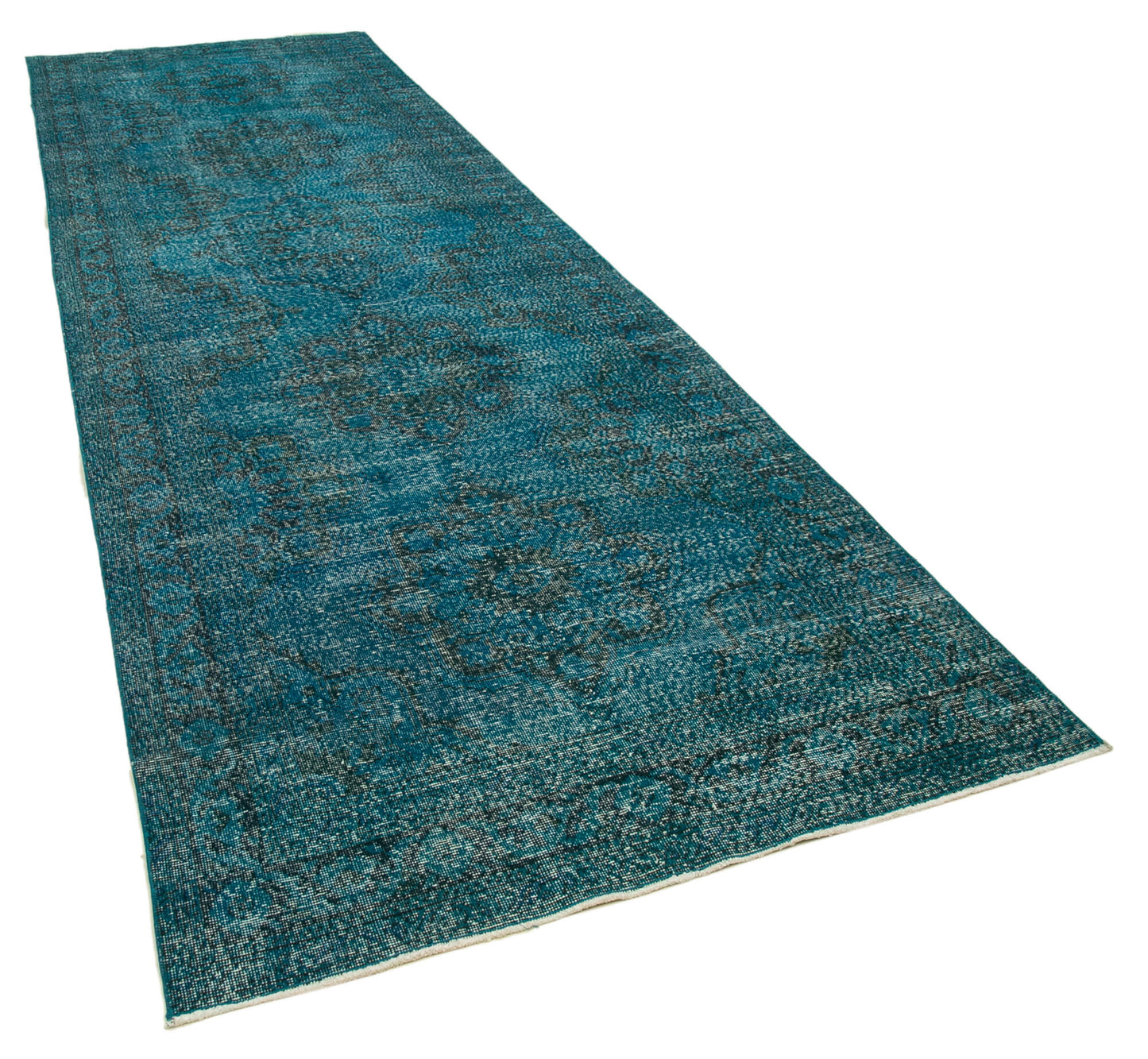 4x14 Turquoise Turkish Over Dyed Runner Rug - 21740