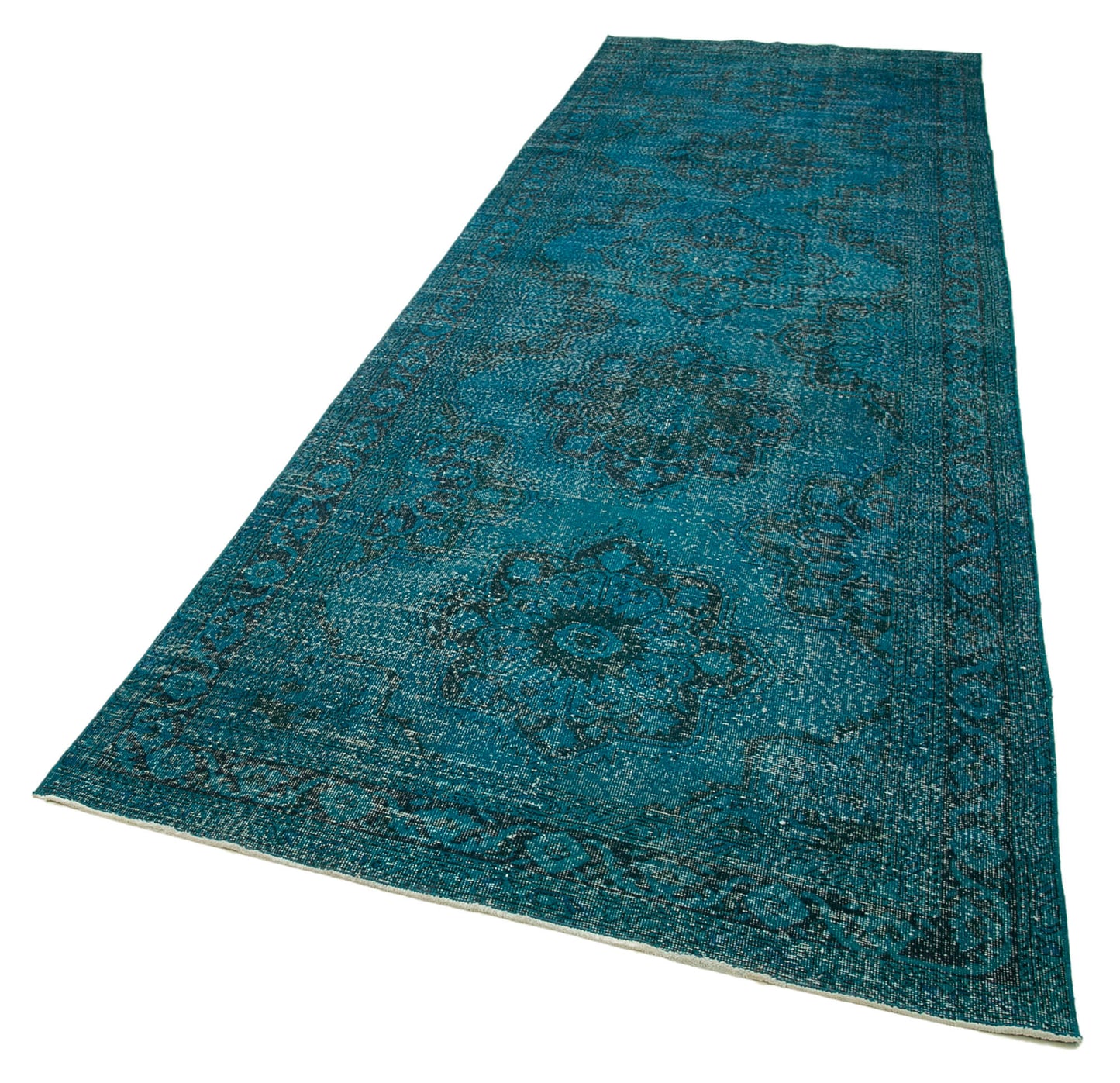 4x14 Turquoise Turkish Over Dyed Runner Rug - 21740
