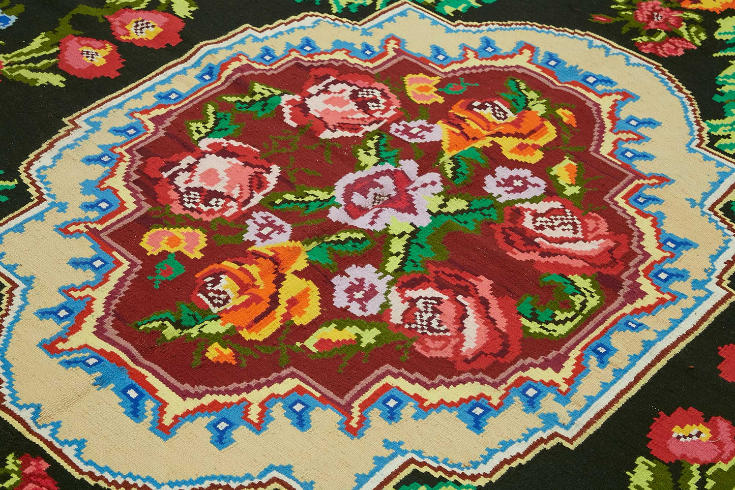 7x10 Black Vintage Moldovan Kilim Rug - 22188