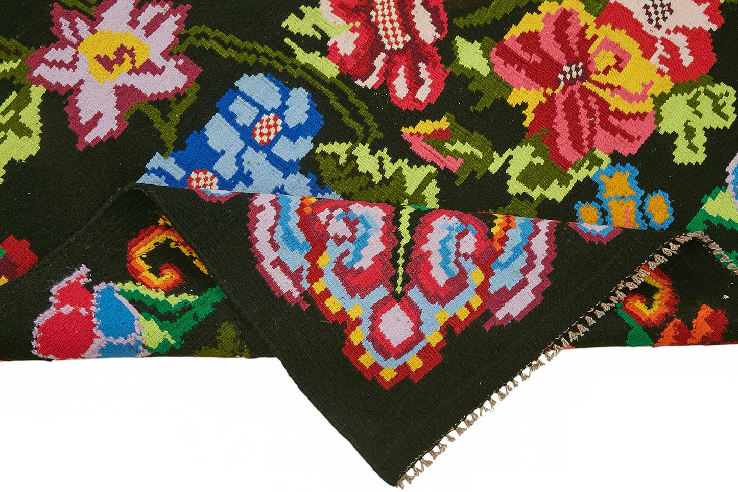 7x10 Black Vintage Moldovan Kilim Rug - 22188