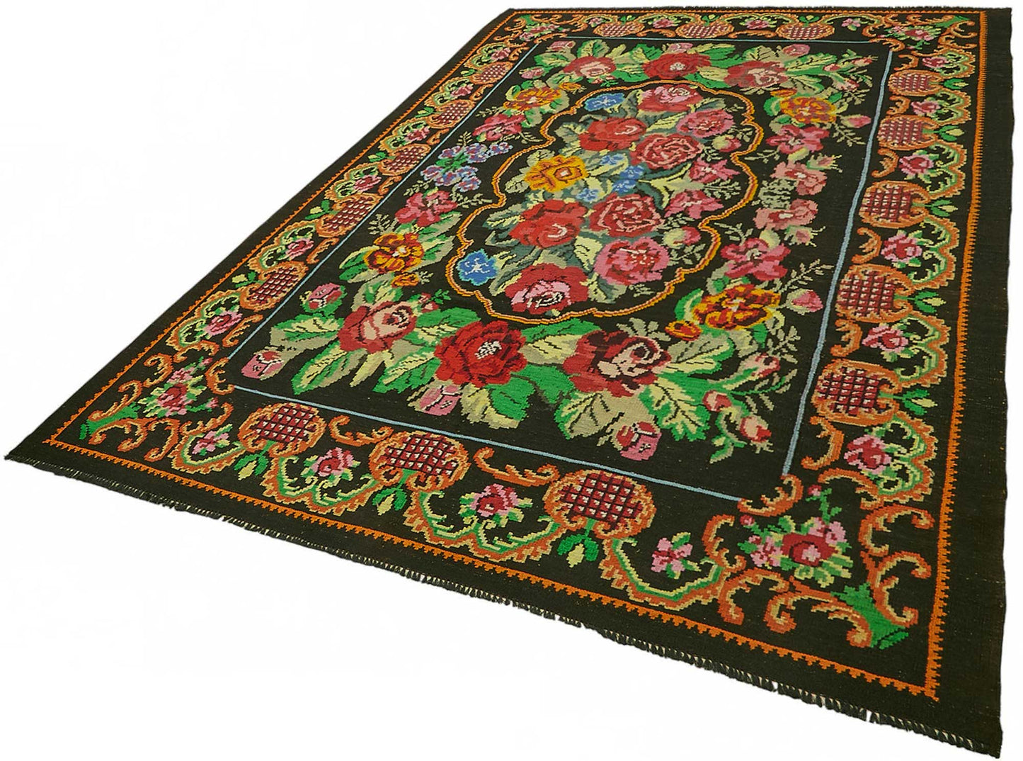 7x10 Black Vintage Moldovan Kilim Rug - 22203