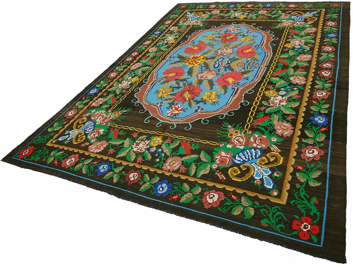 8x12 Black Vintage Moldovan Kilim Rug - 22205