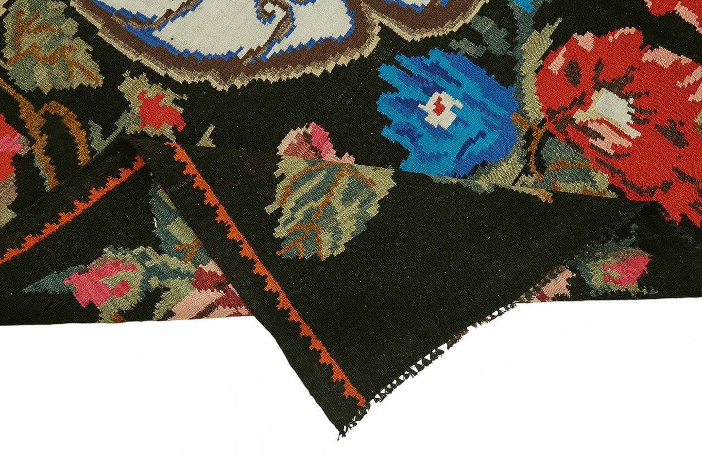 7x10 Black Vintage Moldovan Kilim Rug - 22207