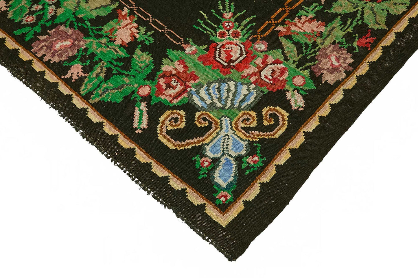 7x11 Black Vintage Moldovan Kilim Rug - 22223