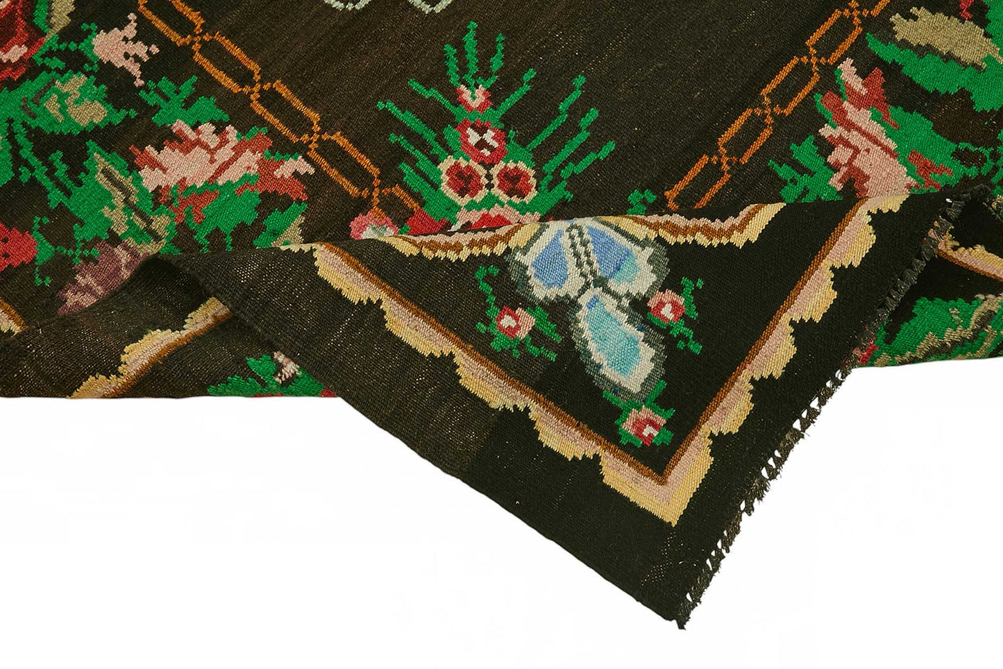 7x11 Black Vintage Moldovan Kilim Rug - 22223