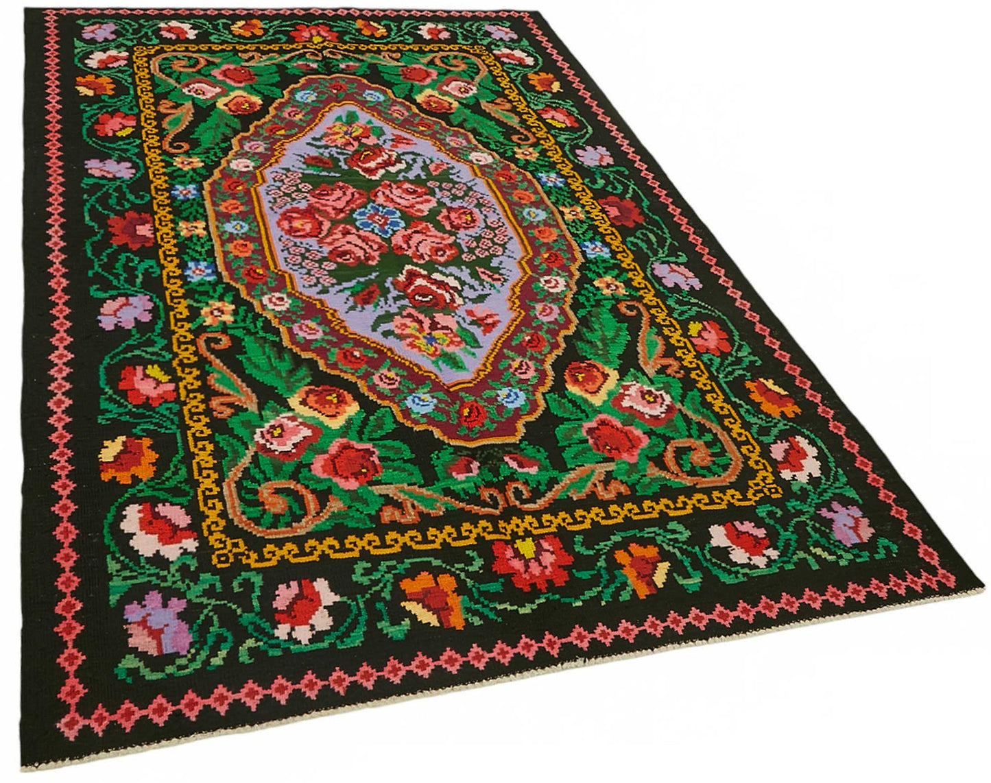 5x8 Black Vintage Moldovan Kilim Rug - 22226