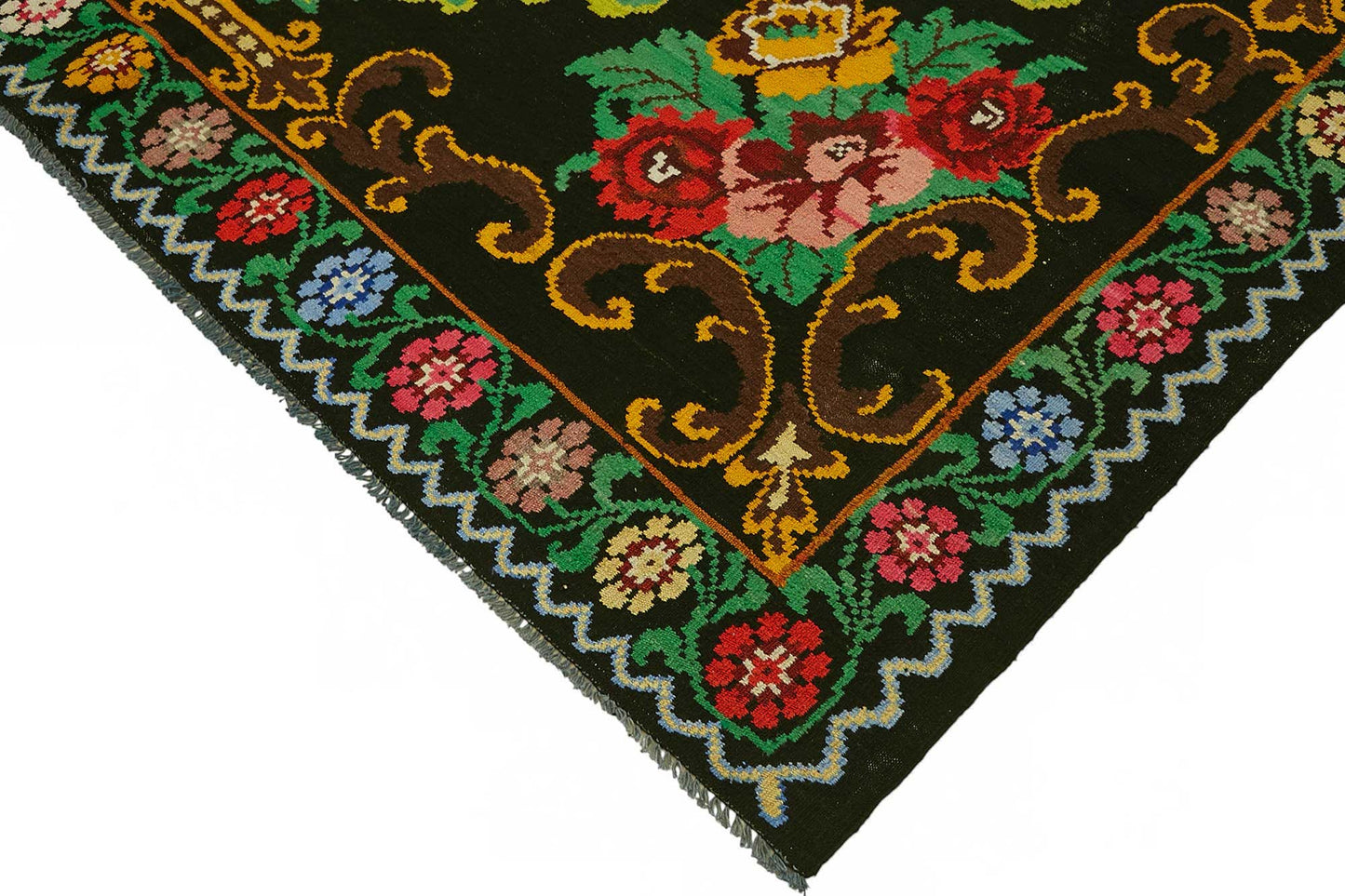 7x11 Black Vintage Moldovan Kilim Rug - 22231