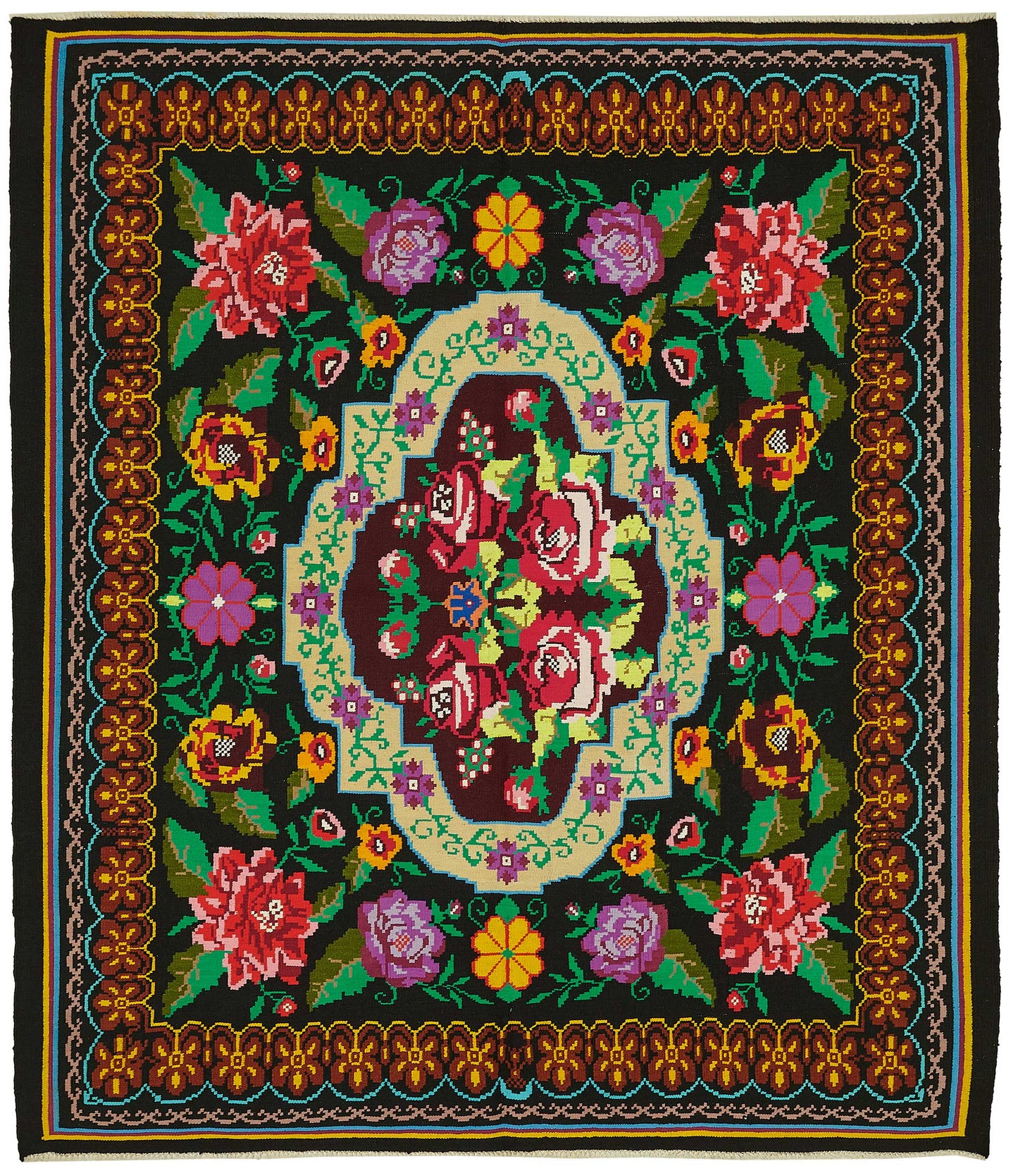 7x8 Black Vintage Moldovan Kilim Rug - 22232