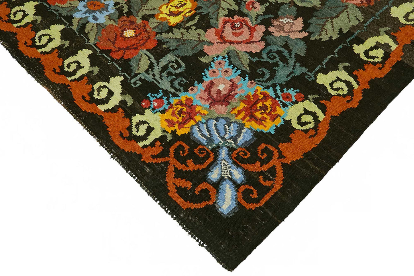 7x11 Black Vintage Moldovan Kilim Rug - 22234
