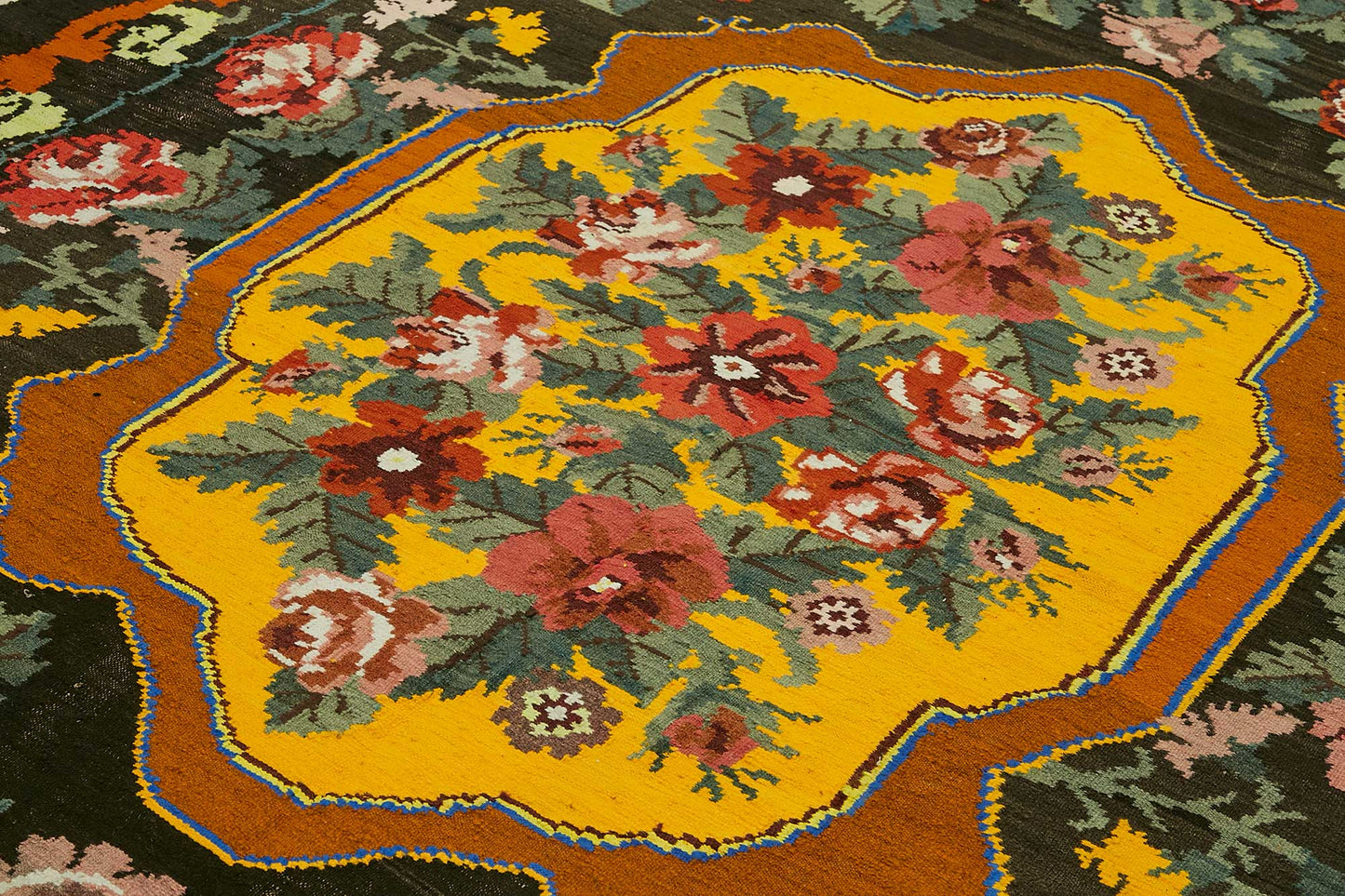 7x11 Black Vintage Moldovan Kilim Rug - 22234