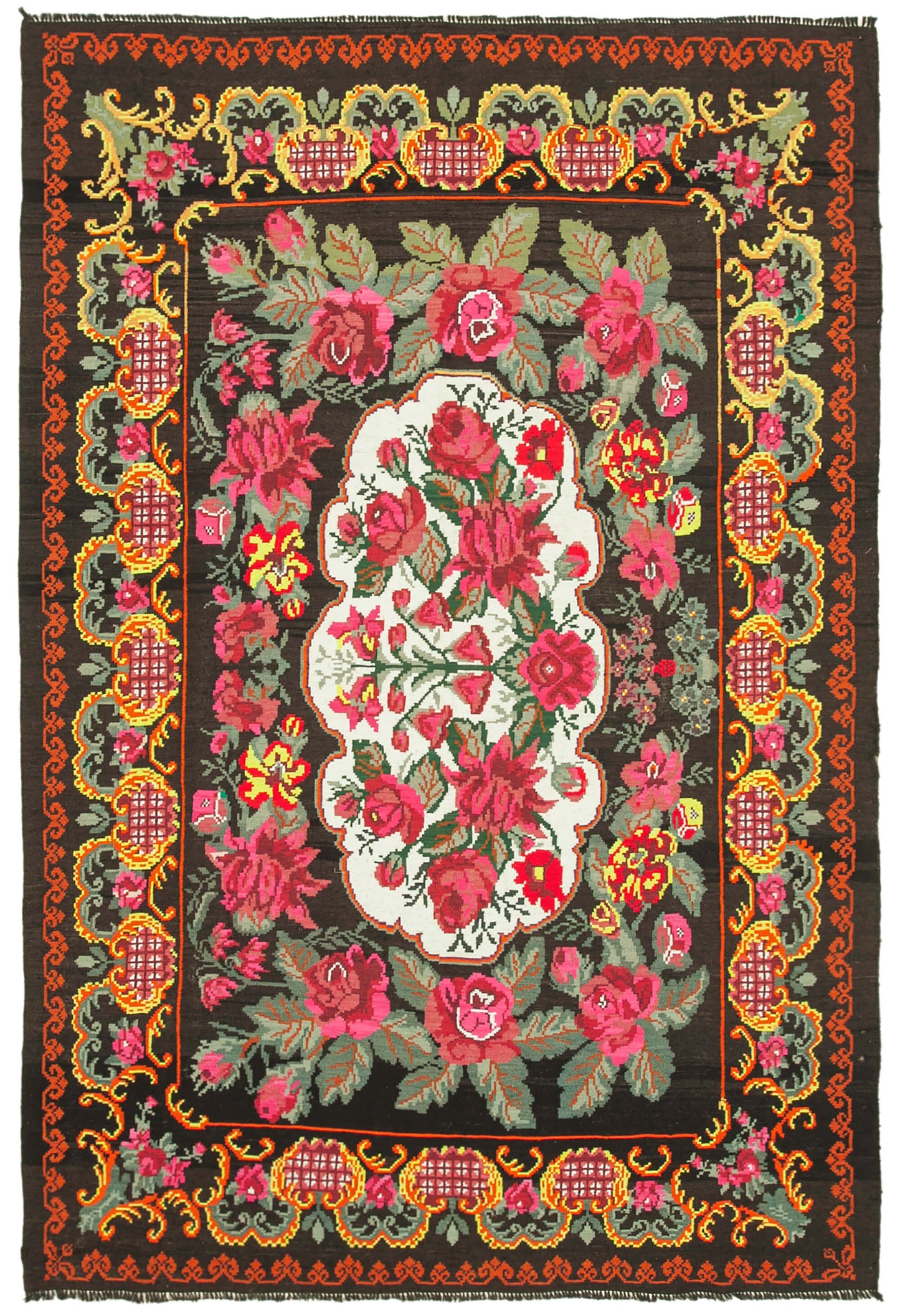 7x11 Black Vintage Moldovan Kilim Rug - 22241