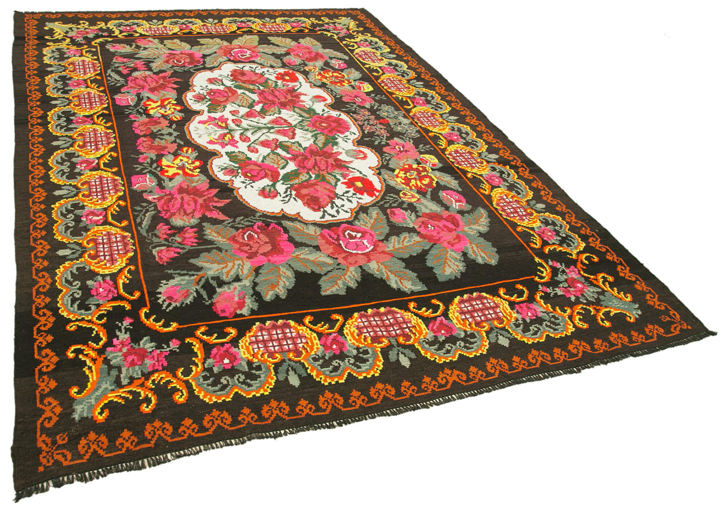 7x11 Black Vintage Moldovan Kilim Rug - 22241