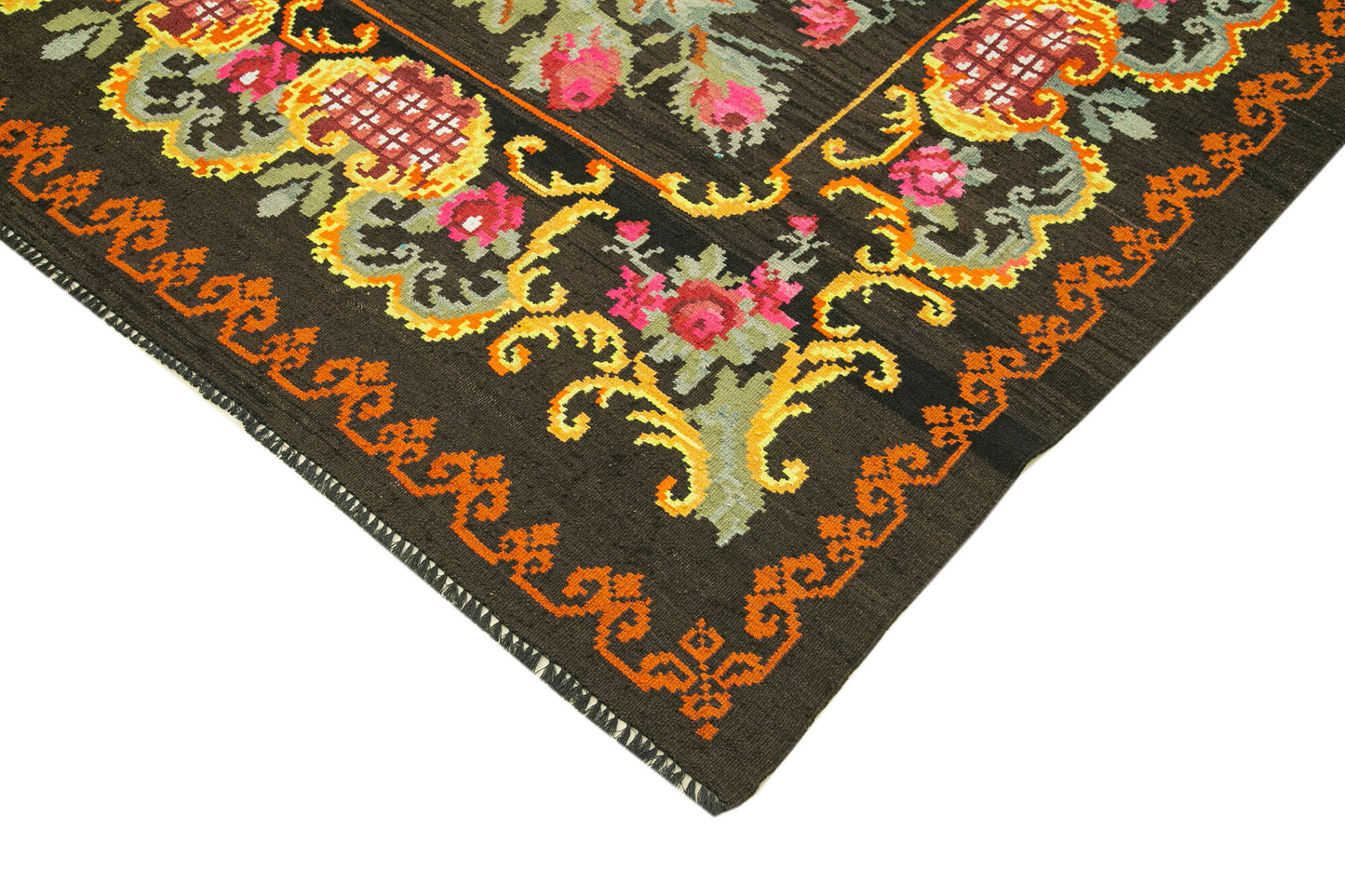7x11 Black Vintage Moldovan Kilim Rug - 22241