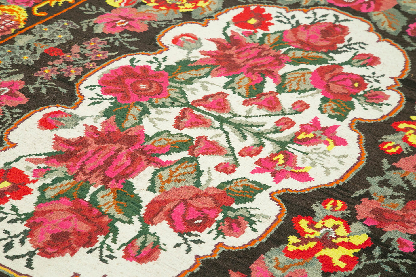 7x11 Black Vintage Moldovan Kilim Rug - 22241