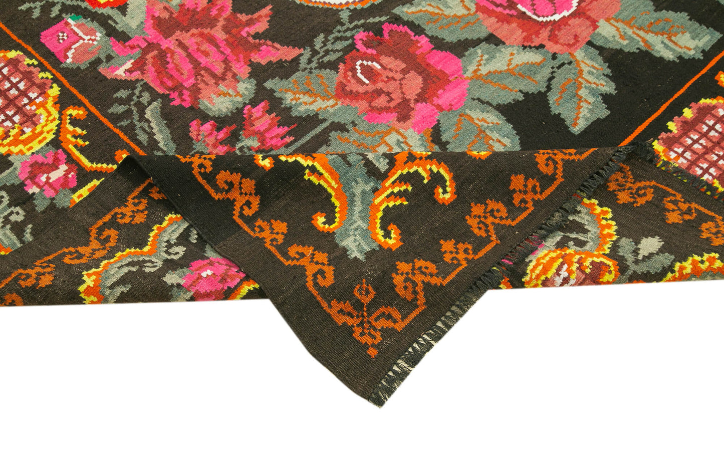 7x11 Black Vintage Moldovan Kilim Rug - 22241