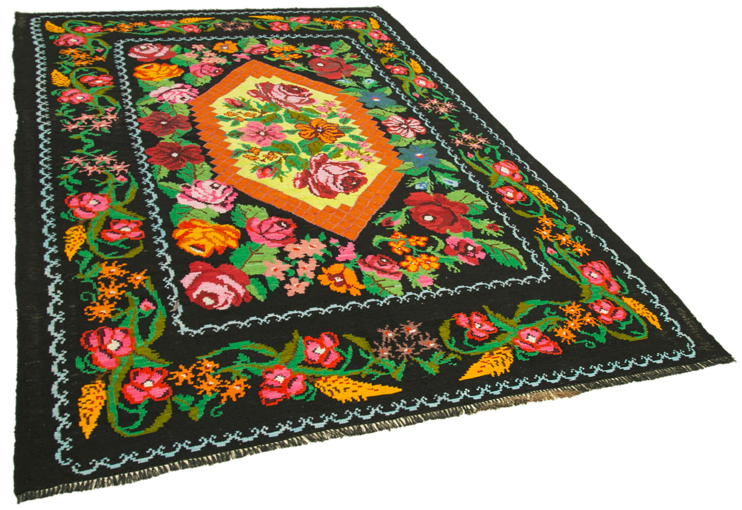6x10 Black Vintage Moldovan Kilim Rug - 22249