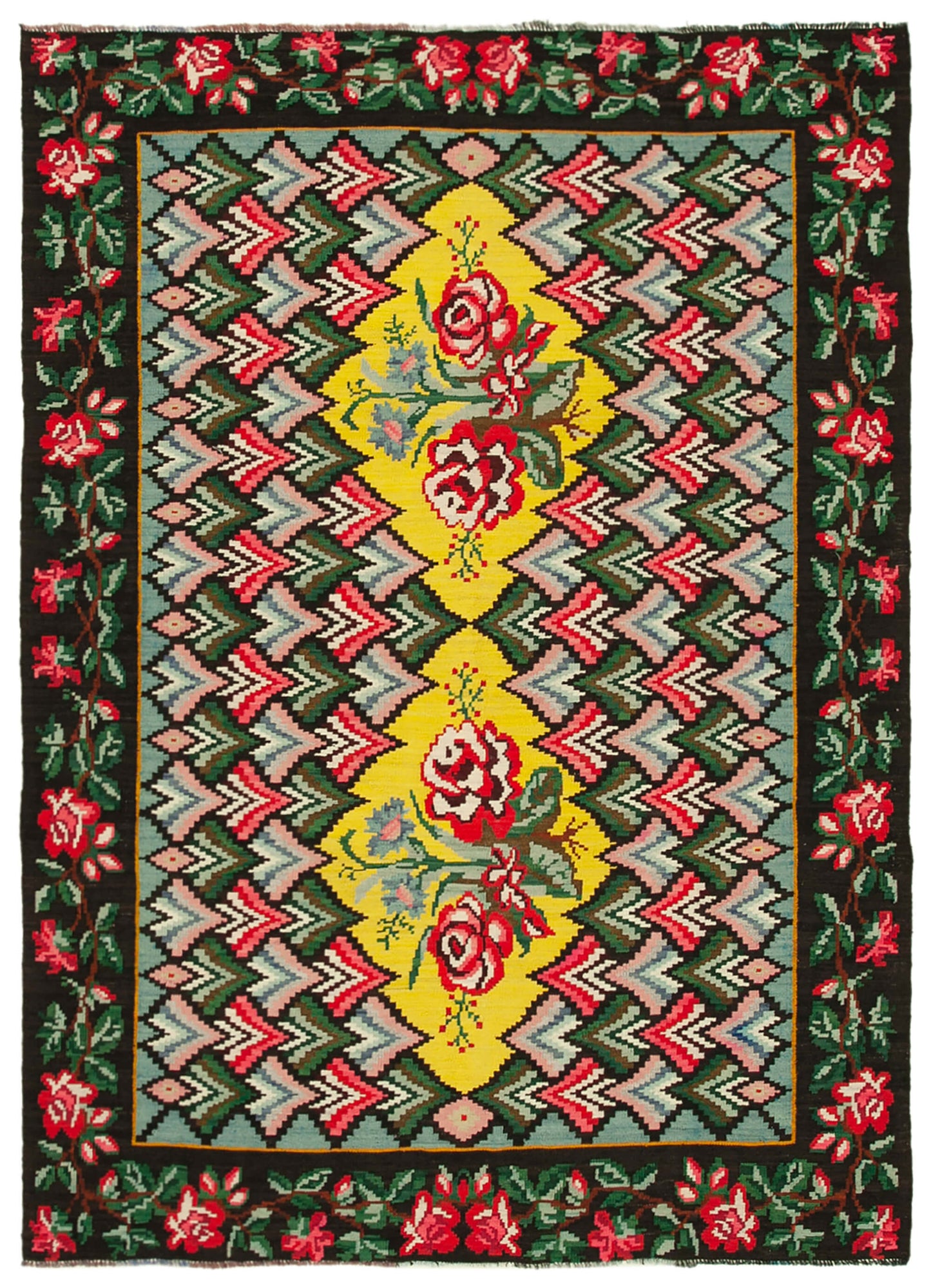 7x9 Black Vintage Moldovan Kilim Rug - 22255