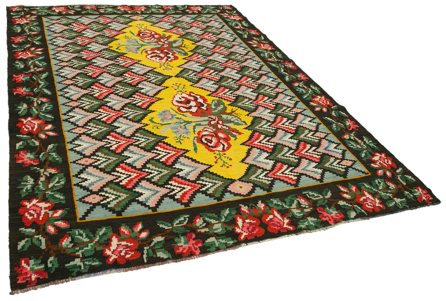 7x9 Black Vintage Moldovan Kilim Rug - 22255