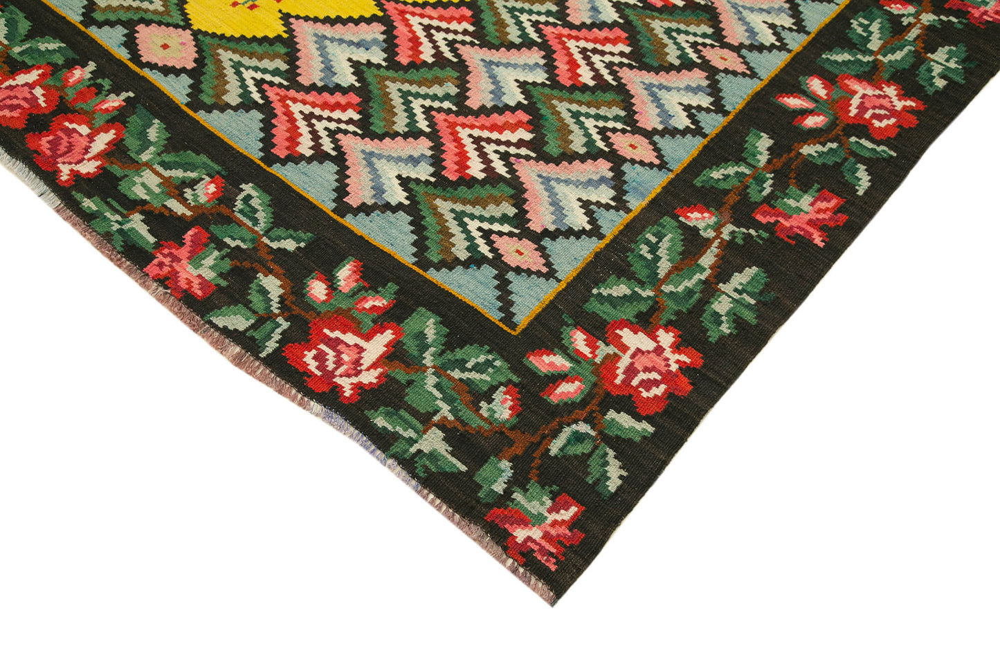 7x9 Black Vintage Moldovan Kilim Rug - 22255