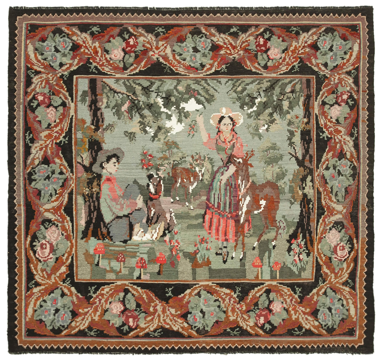 6x7 Black Vintage Moldovan Kilim Rug - 22260