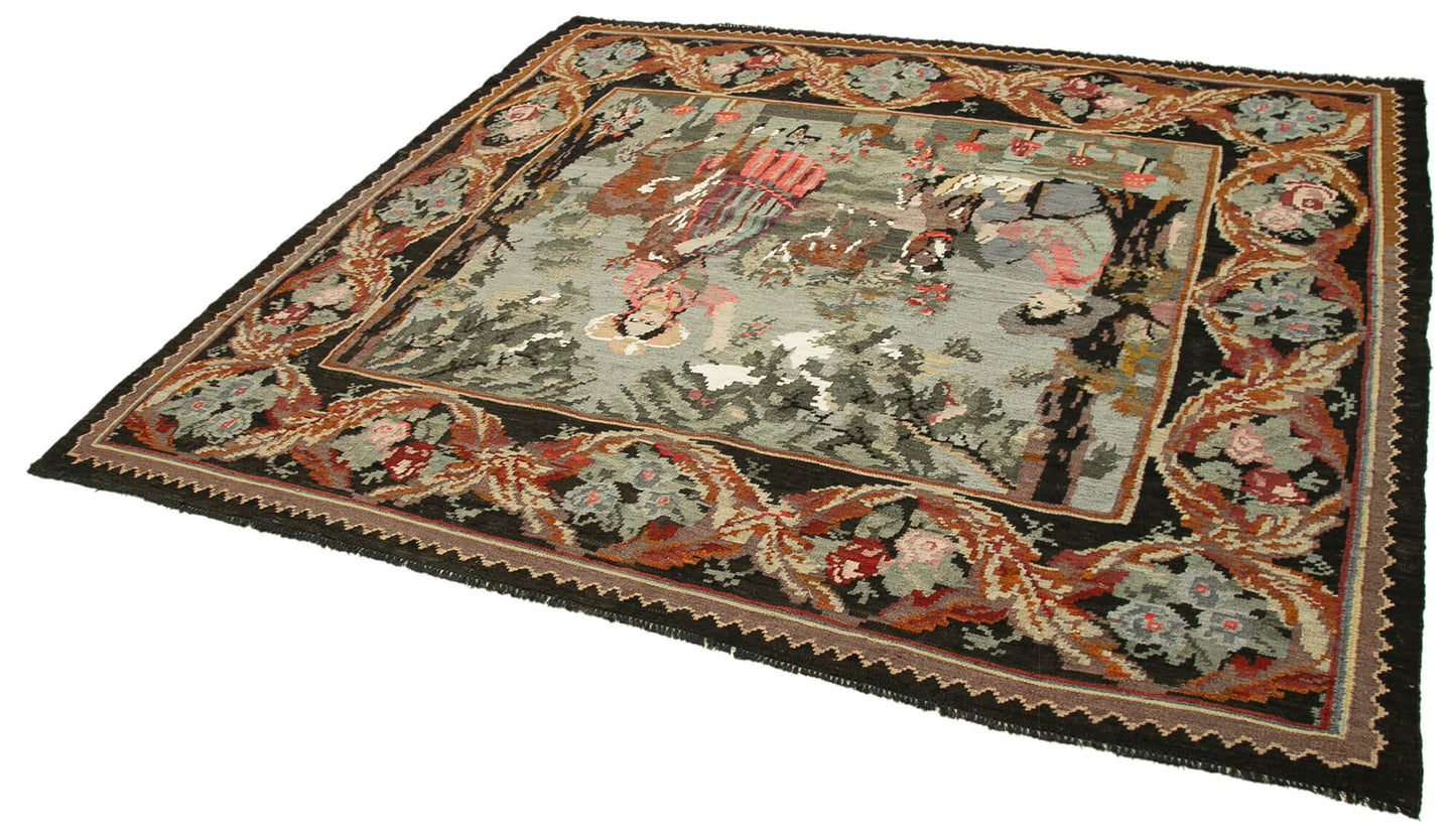 6x7 Black Vintage Moldovan Kilim Rug - 22260