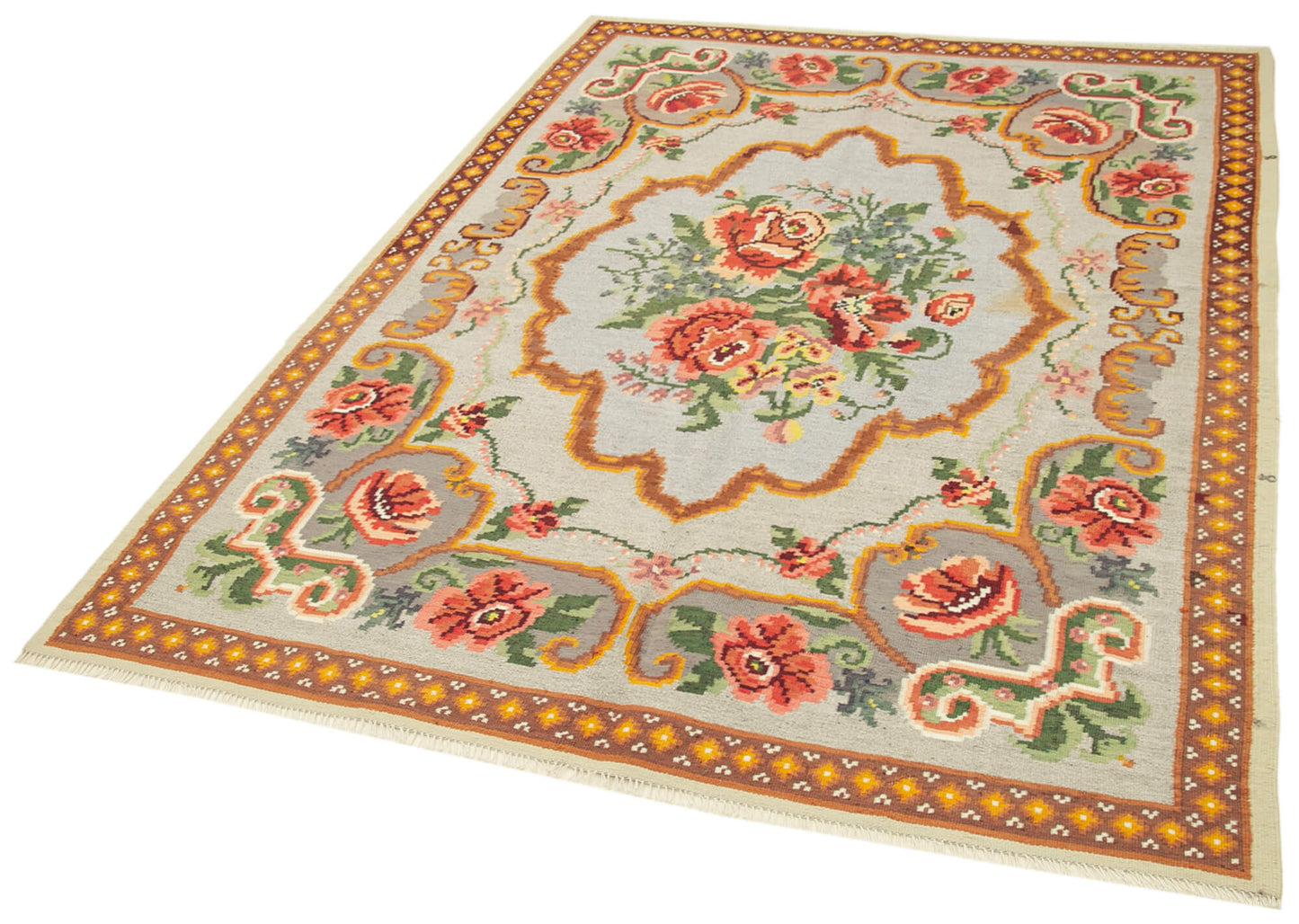 5x7 Beige Vintage Moldovan Kilim Rug - 22266