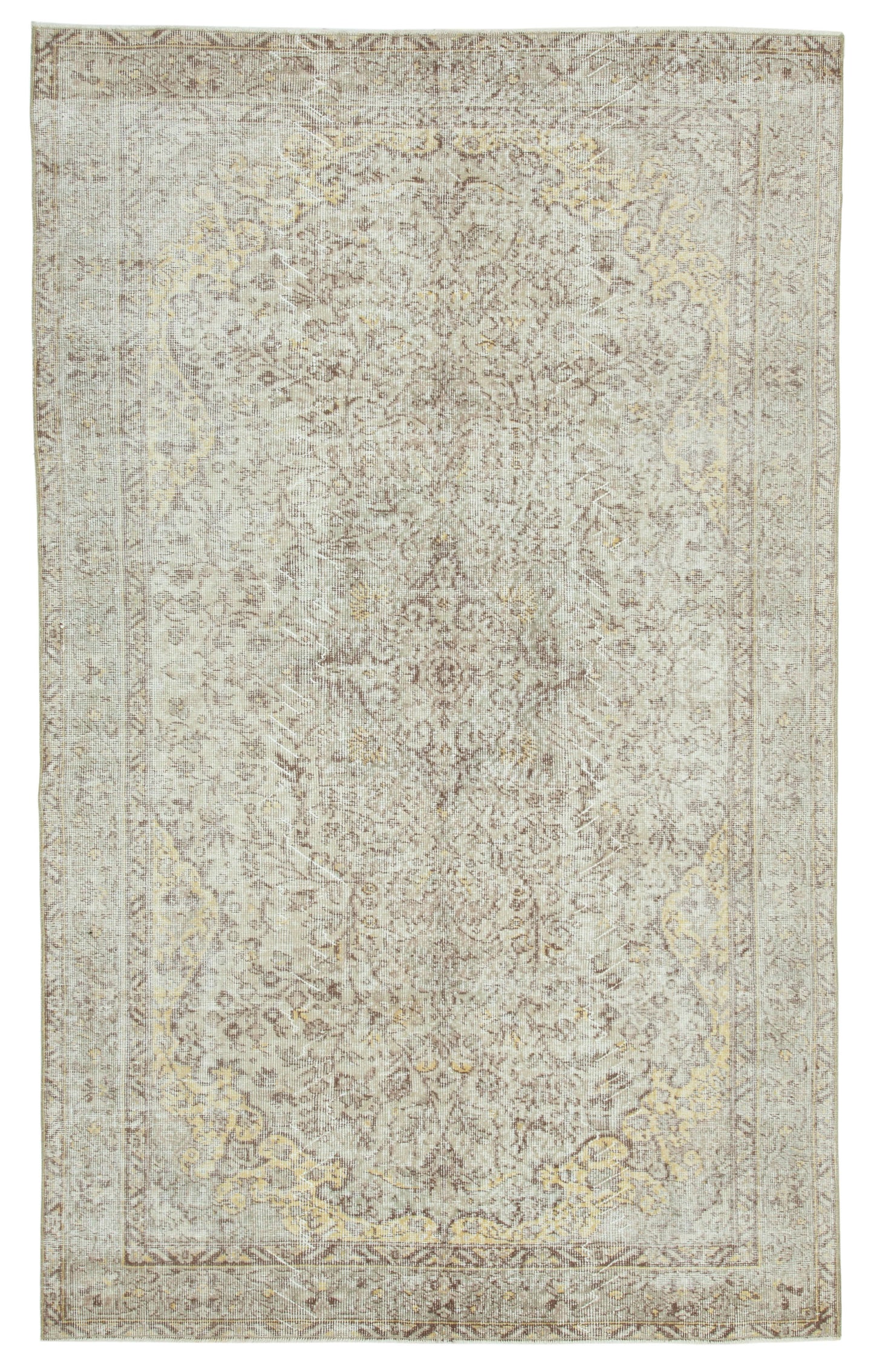 5x9 Beige Turkish Vintage Area Rug - 22397