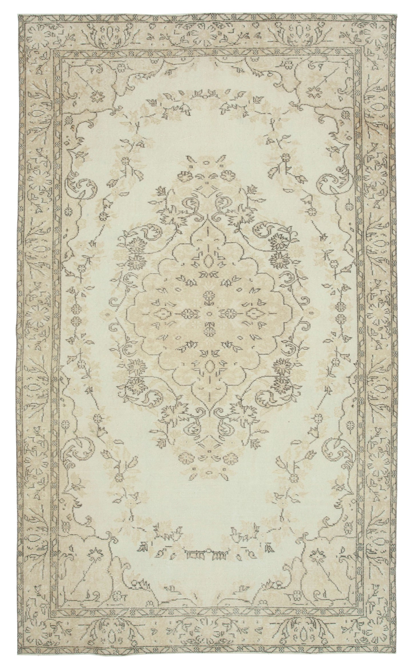 6x10 Beige Turkish Vintage Area Rug - 22475