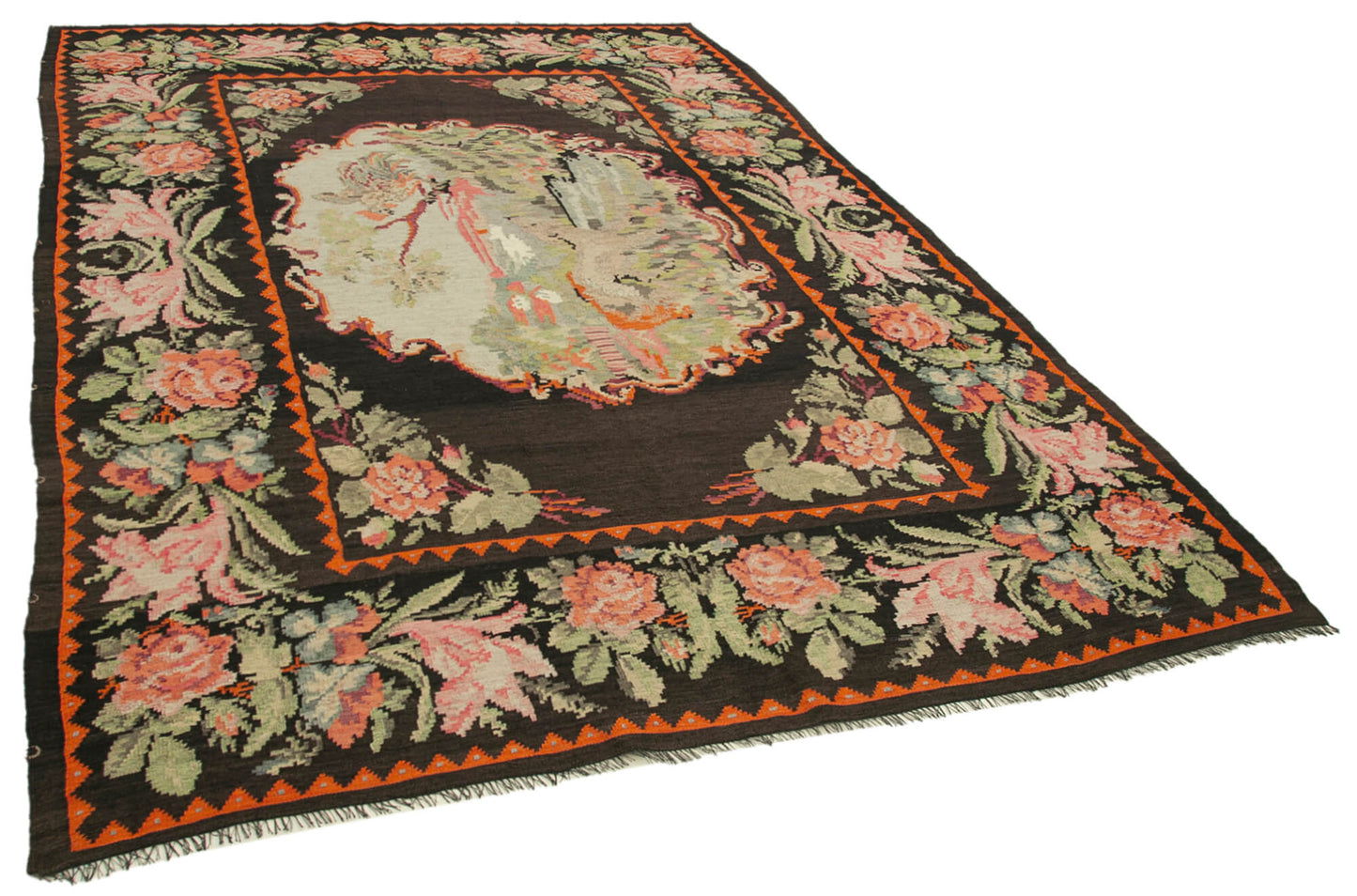 7x11 Black Vintage Moldovan Kilim Rug - 23300