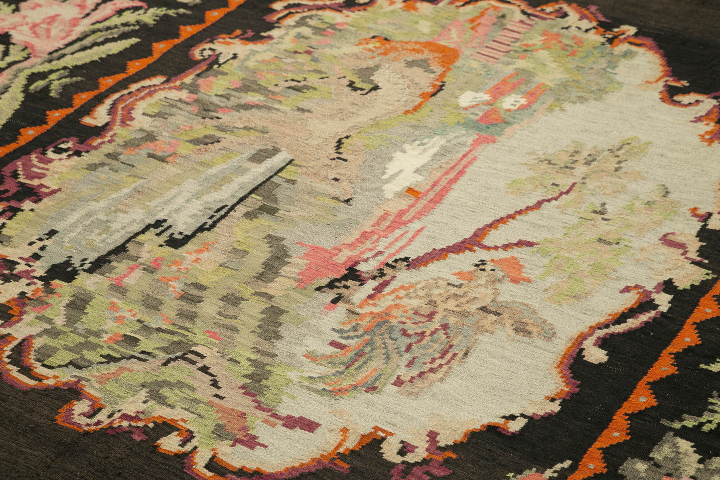 7x11 Black Vintage Moldovan Kilim Rug - 23300