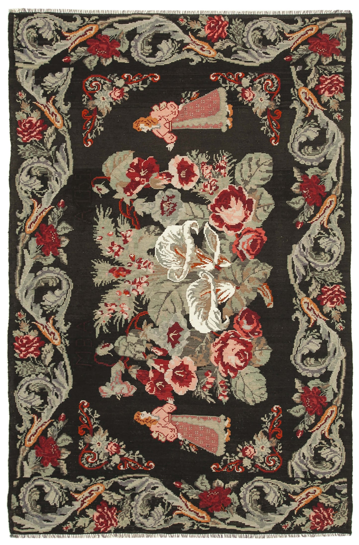 6x10 Black Vintage Moldovan Kilim Rug - 23303