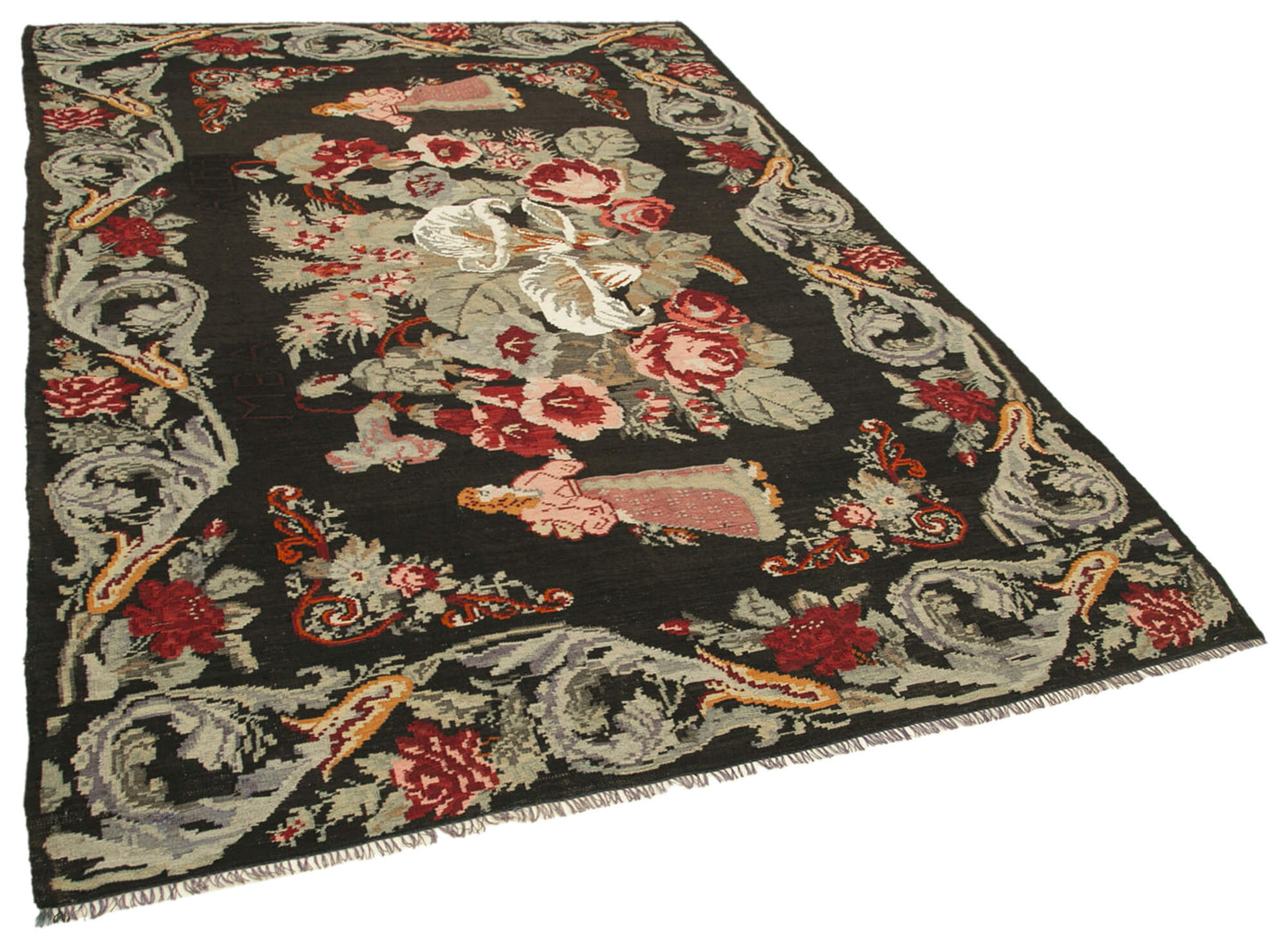 6x10 Black Vintage Moldovan Kilim Rug - 23303