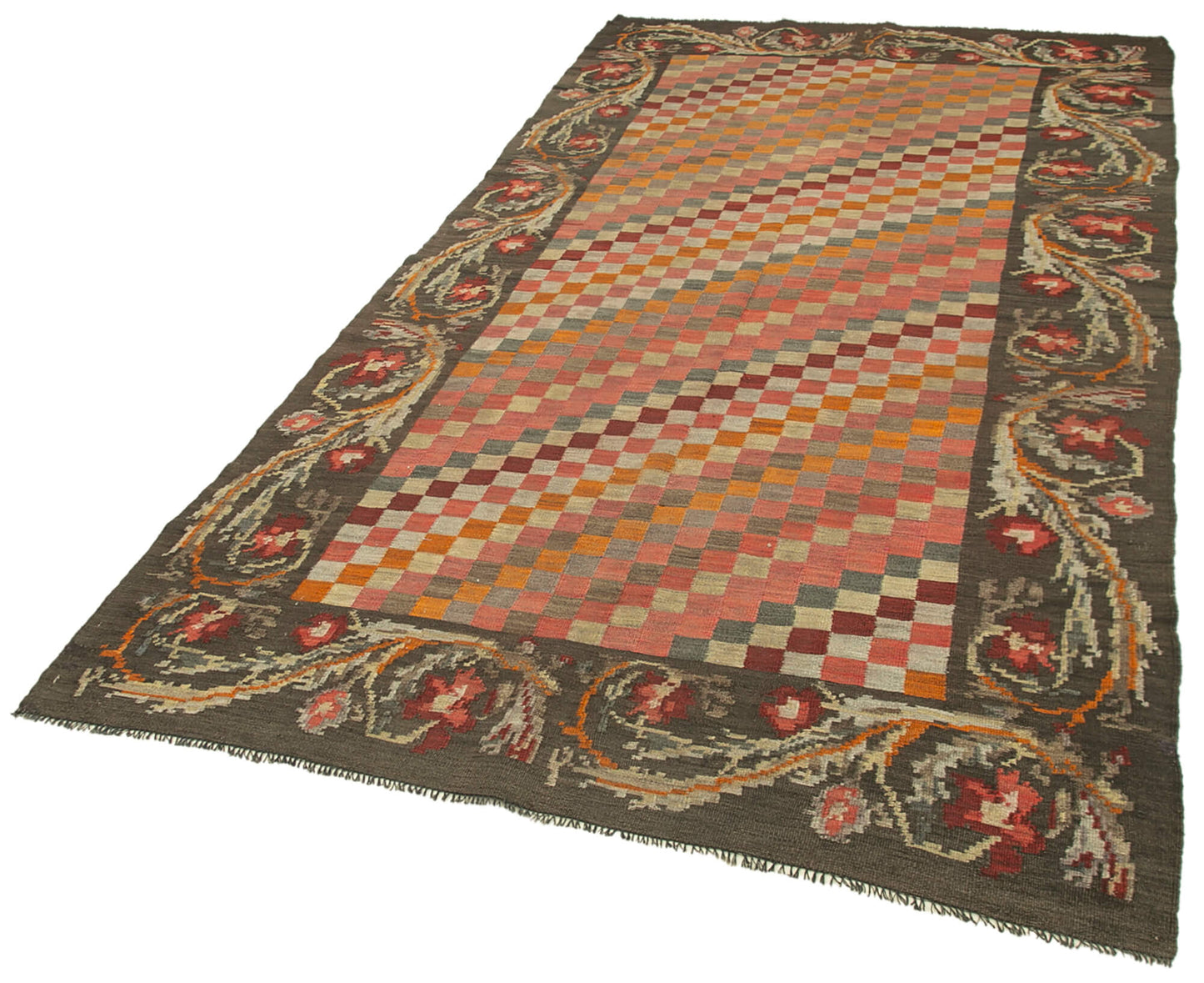 5x10 Brown Vintage Moldovan Kilim Rug - 23327