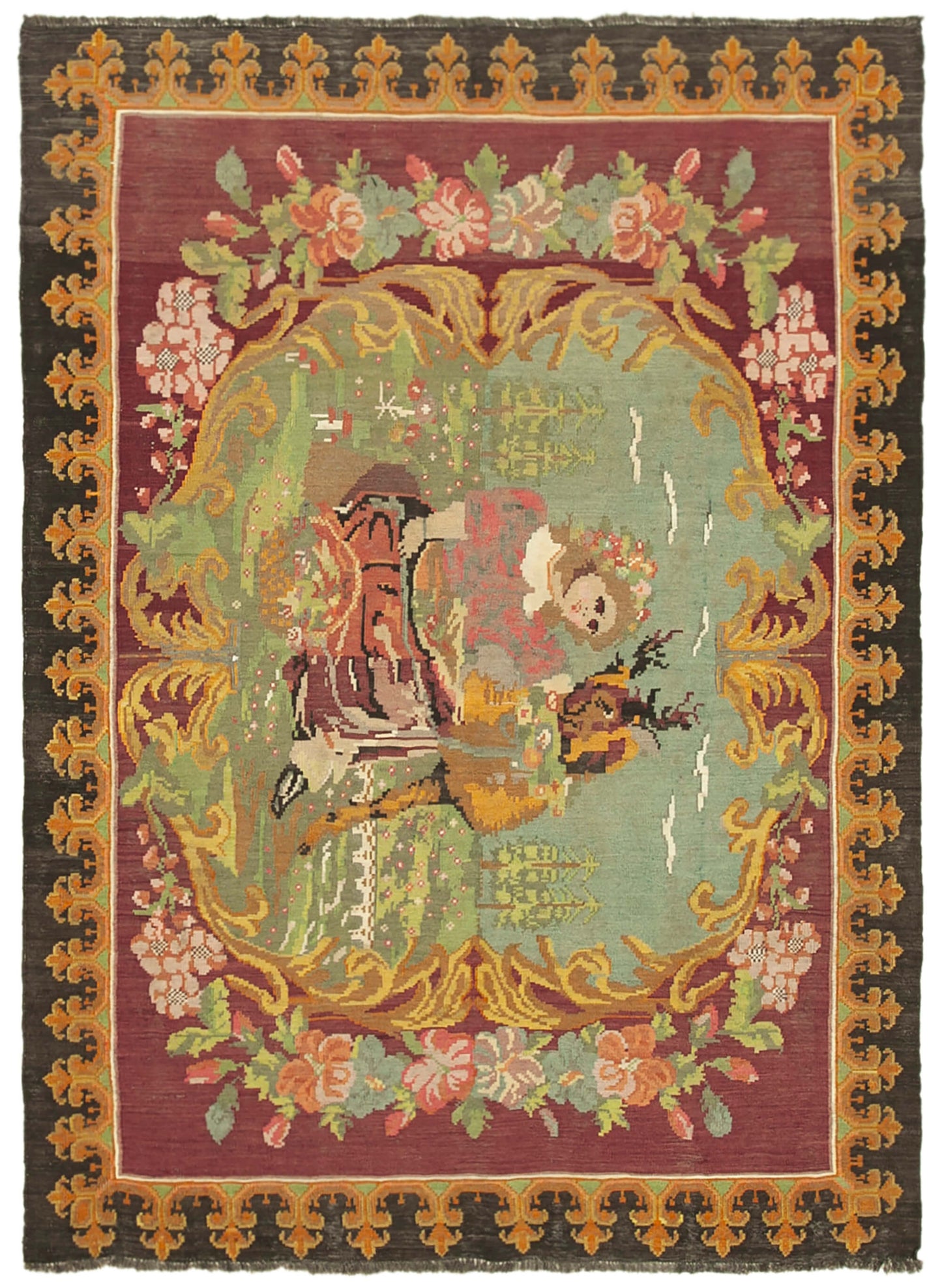 6x8 Black Vintage Moldovan Kilim Rug - 23331