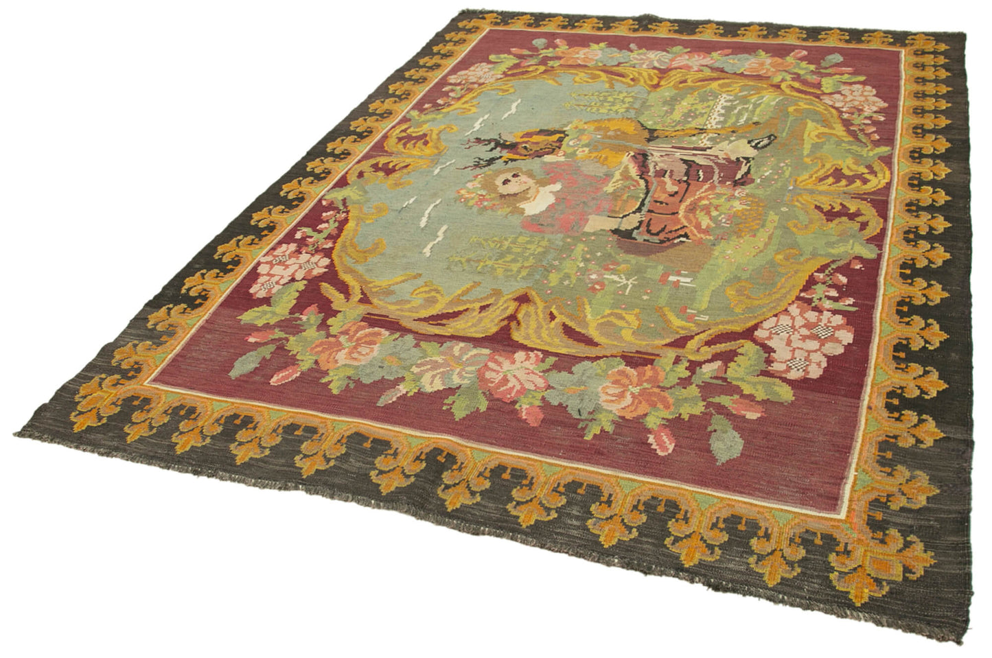 6x8 Black Vintage Moldovan Kilim Rug - 23331