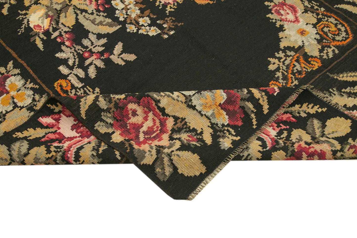 5x13 Black Rose Kilim Runner Rug - 23337