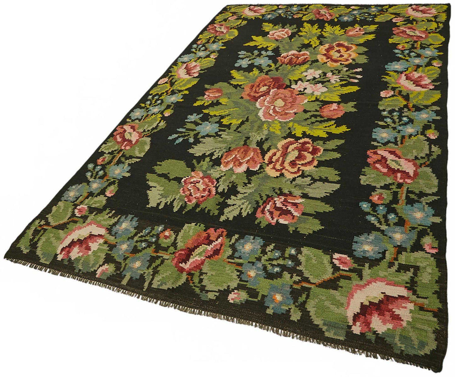 6x10 Black Vintage Moldovan Kilim Rug - 23357