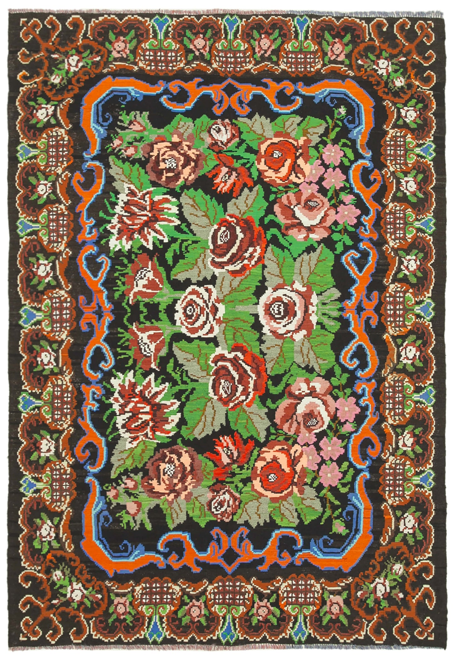 6x9 Black Vintage Moldovan Kilim Rug - 23367