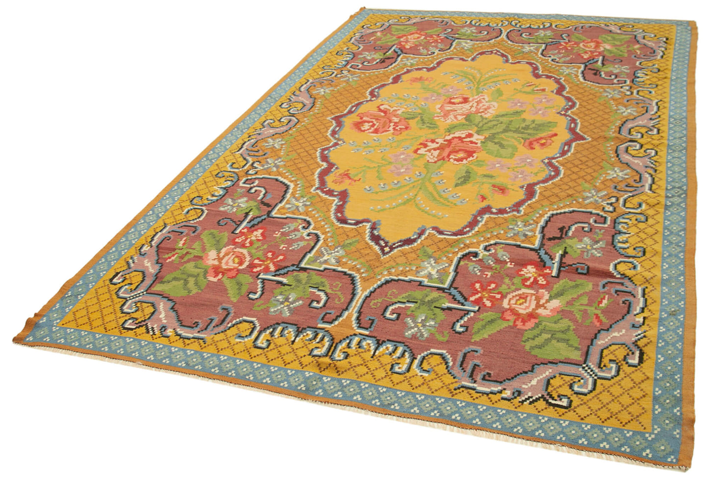 6x10 Yellow Vintage Moldovan Kilim Rug - 23379