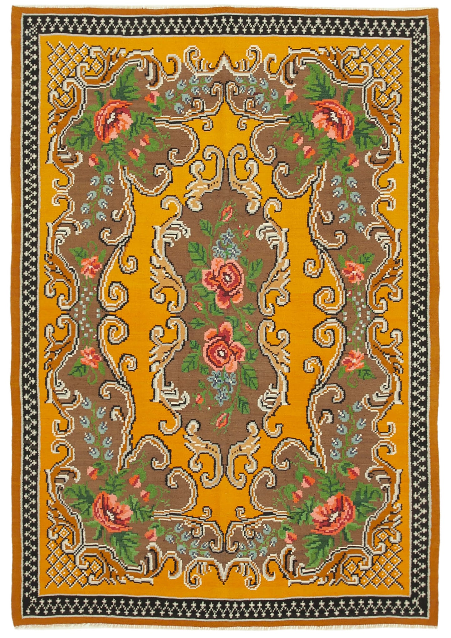 6x9 Yellow Vintage Moldovan Kilim Rug - 23396