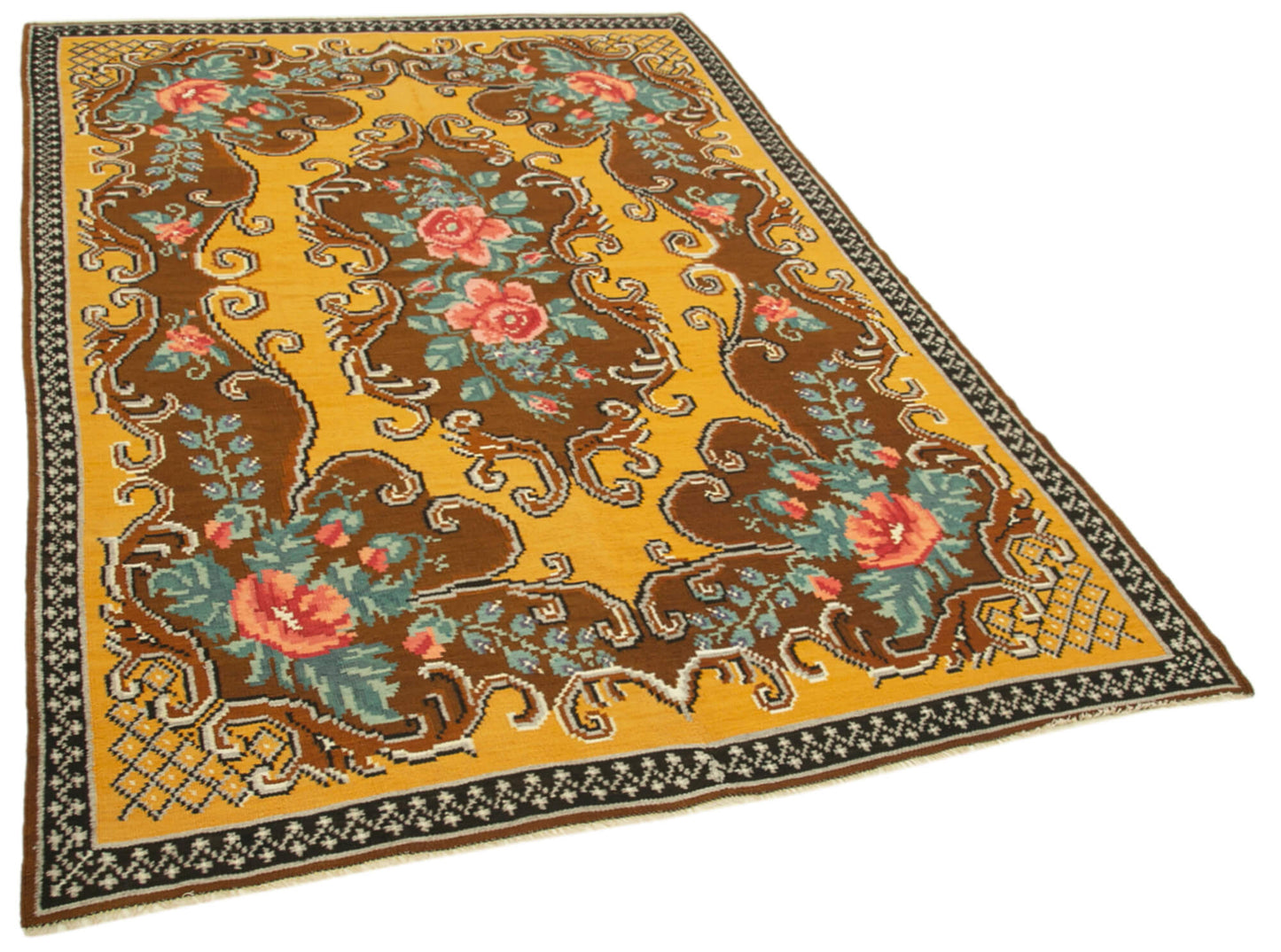 6x9 Brown Vintage Moldovan Kilim Rug - 23401