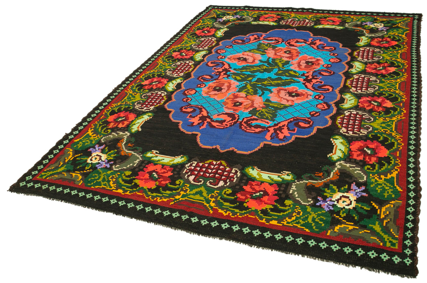 7x10 Black Vintage Moldovan Kilim Rug - 23430