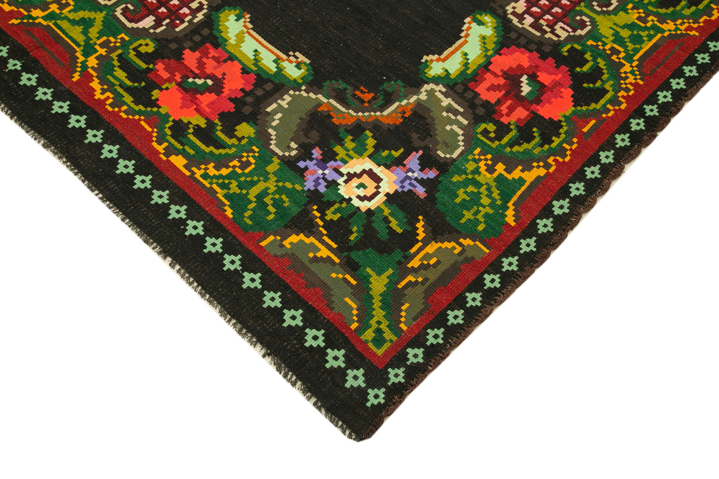 7x10 Black Vintage Moldovan Kilim Rug - 23430