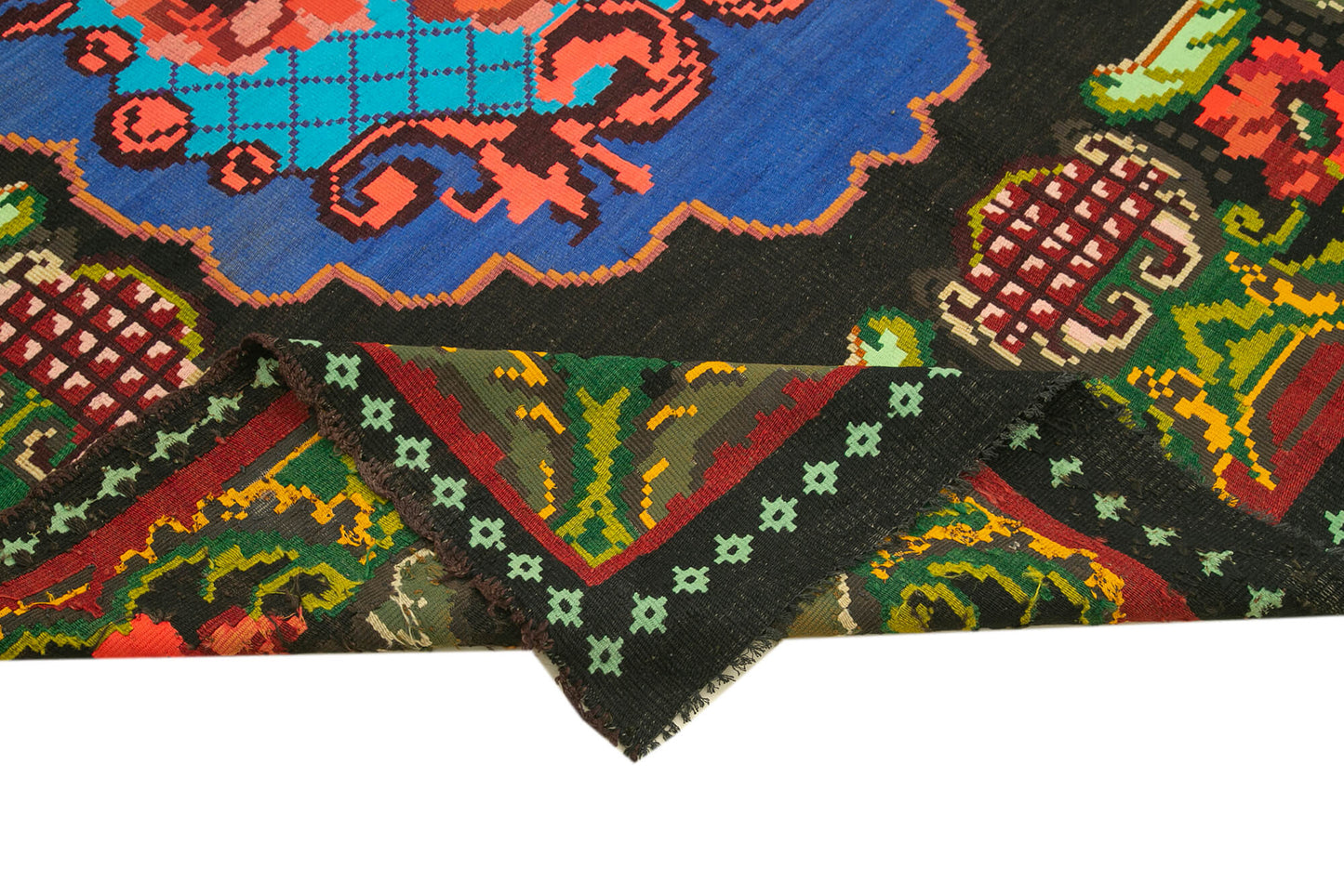 7x10 Black Vintage Moldovan Kilim Rug - 23430