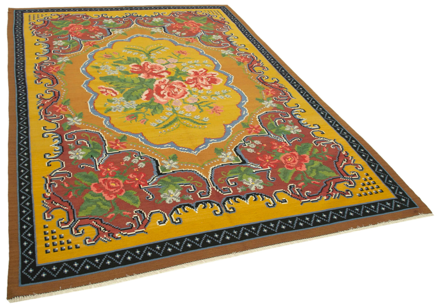 6x10 Yellow Vintage Moldovan Kilim Rug - 23443