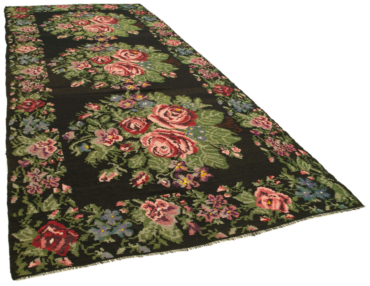 6x15 Black Rose Kilim Runner Rug - 23445