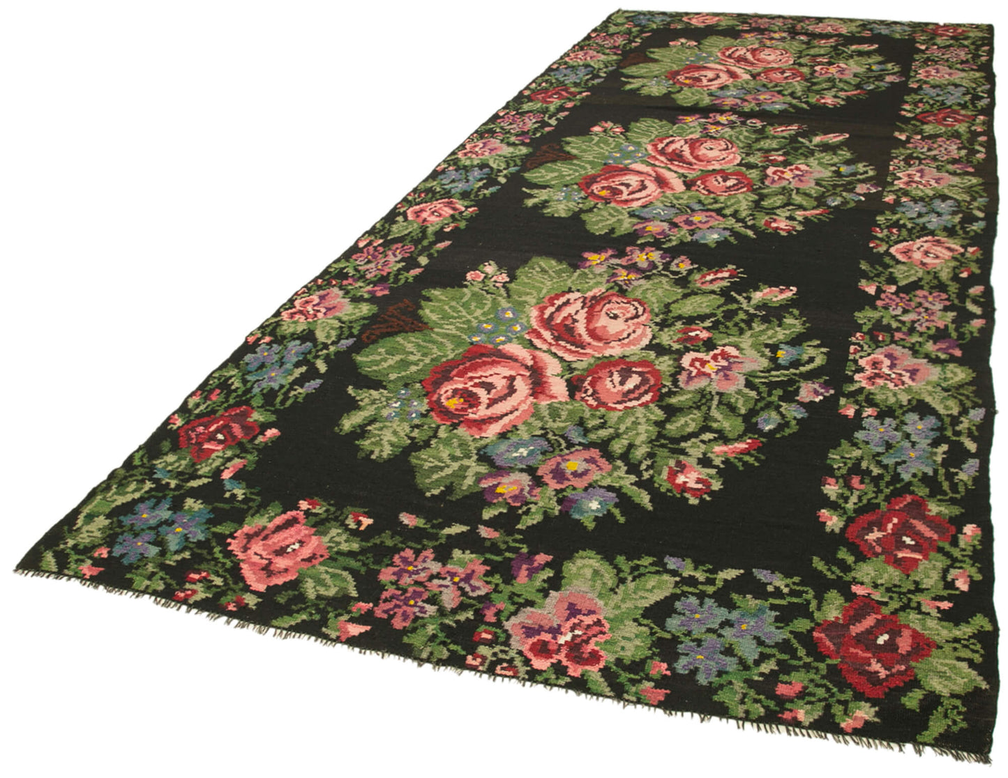 6x15 Black Rose Kilim Runner Rug - 23445