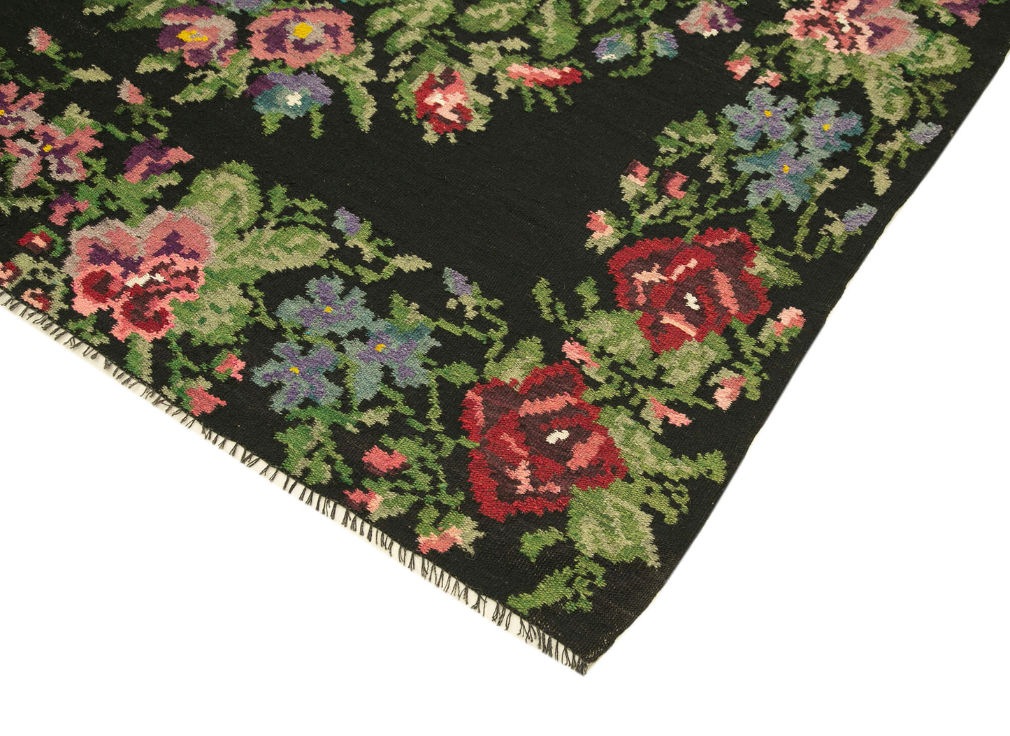 6x15 Black Rose Kilim Runner Rug - 23445